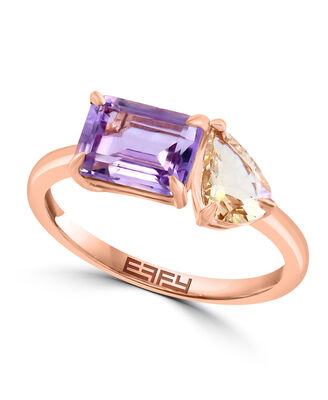 EFFY Emerald-Cut Pink Amethyst & Pear-Shaped Morganite Ring in 14k Rose Gold
